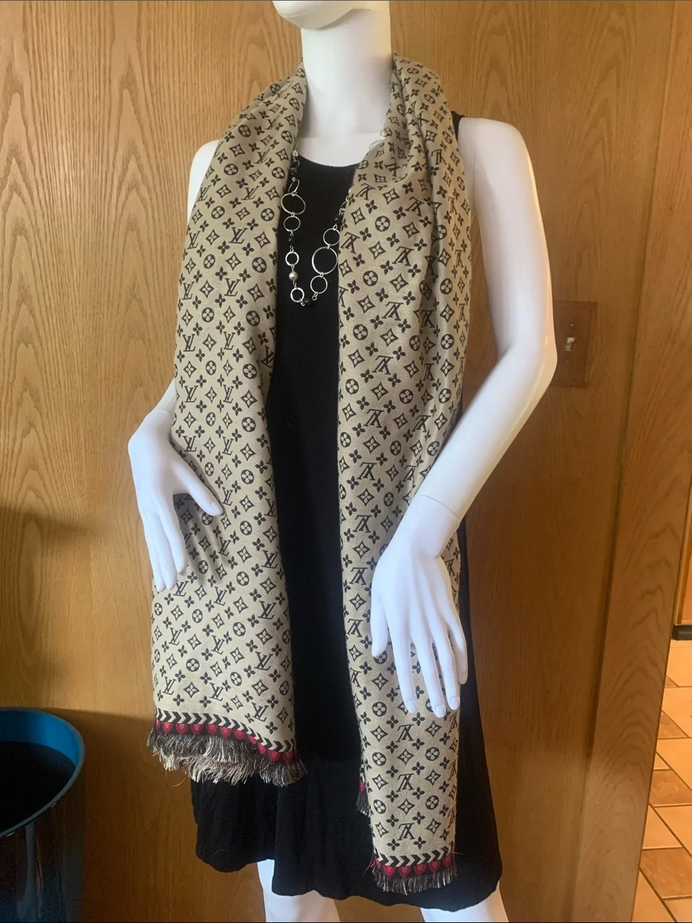 Louis Vuitton Black and Beige Monogram Shawl Scarf